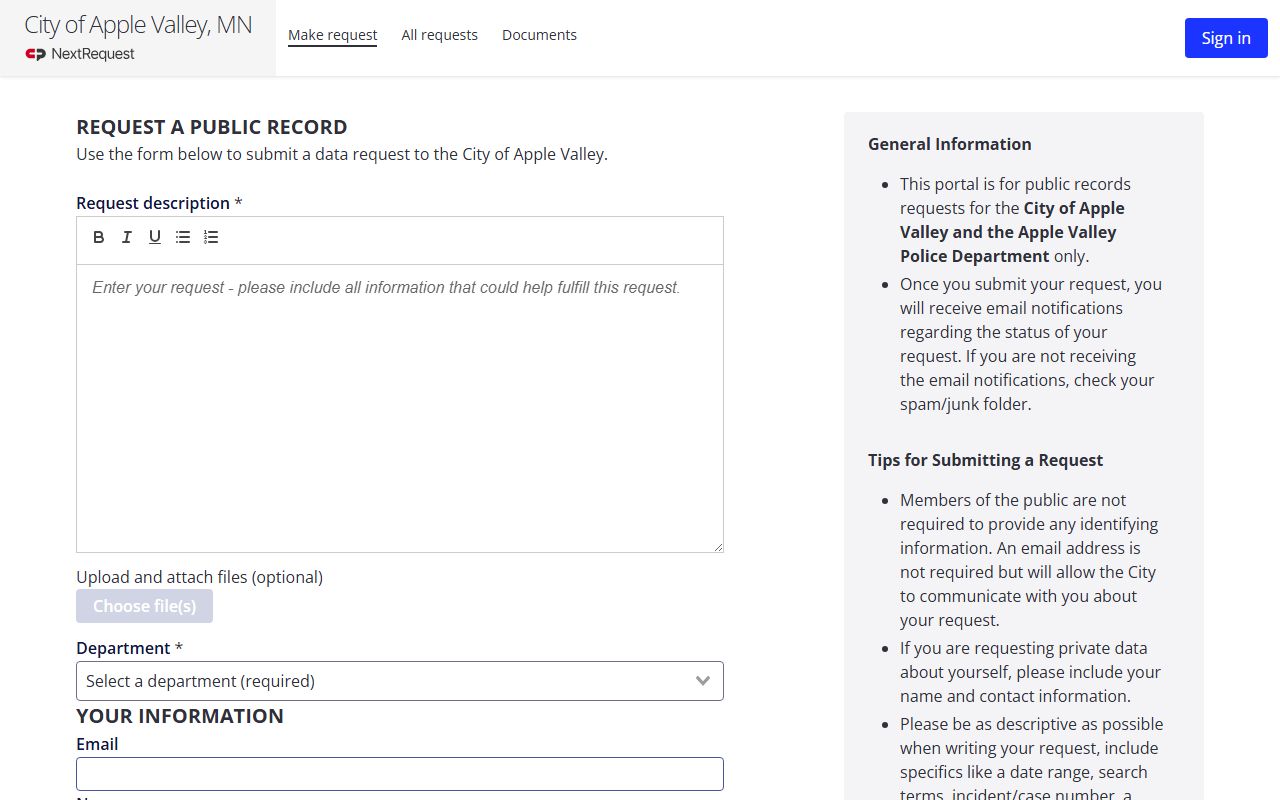 Apple Valley police records request portal for police blotter and incident report access