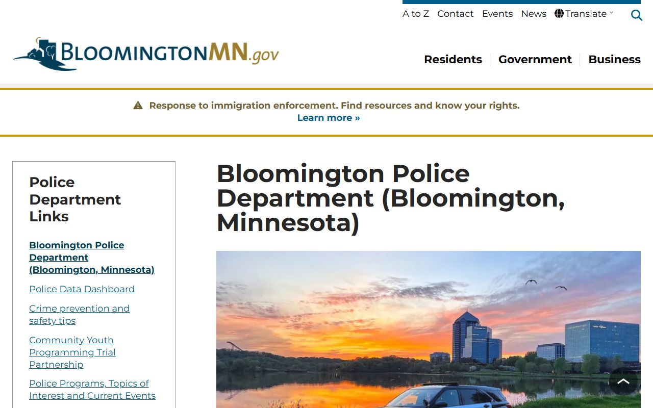 Bloomington Police Department website - police blotter records access