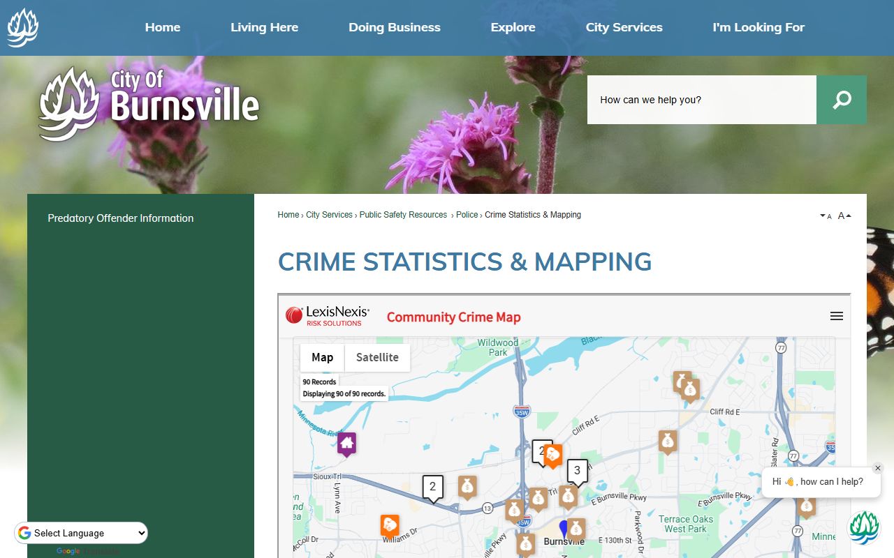 Burnsville crime statistics and mapping page for police blotter trend data
