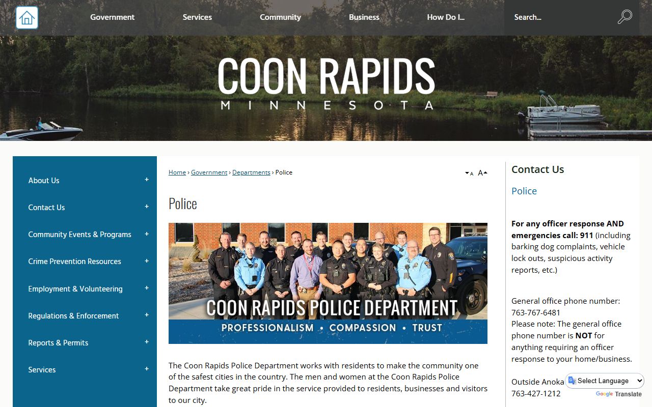 Coon Rapids city website for police blotter and public records access