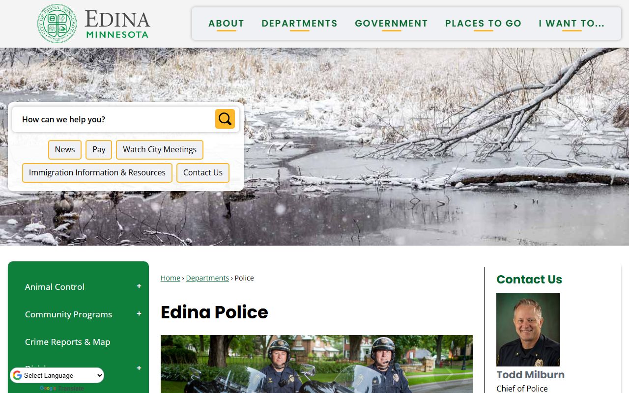 Edina Police Department website page for police blotter and public records access
