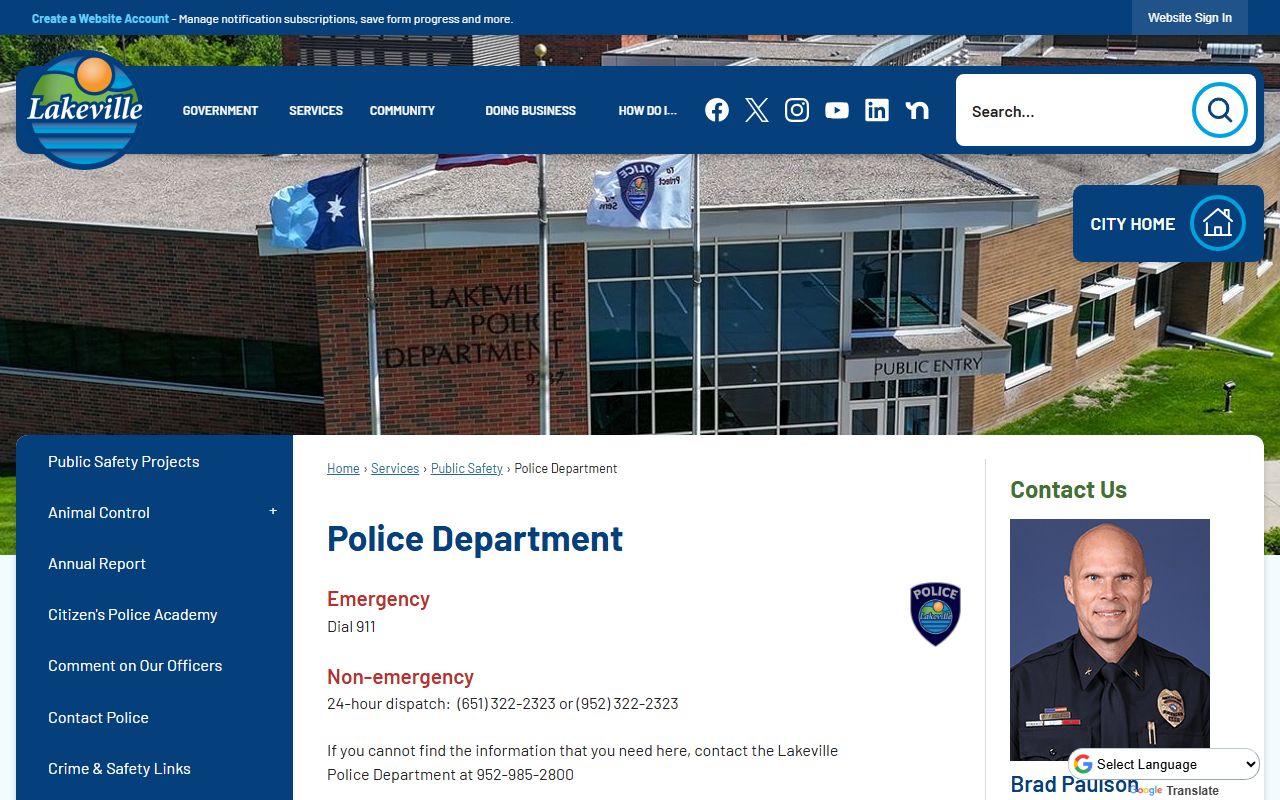 Lakeville Police Department website page for police blotter and public records