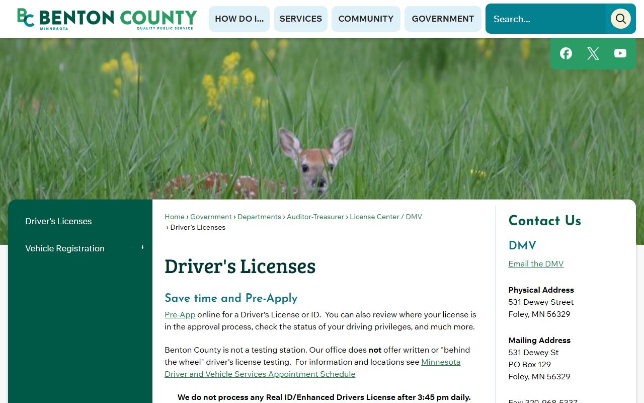 Benton County Sheriff's Office page showing police blotter and records access information