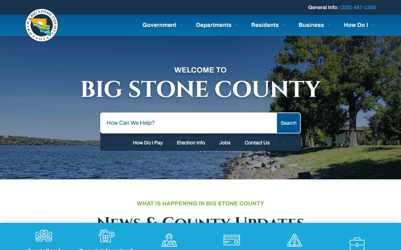 Big Stone County website showing Sheriff's Office contact information for police blotter records