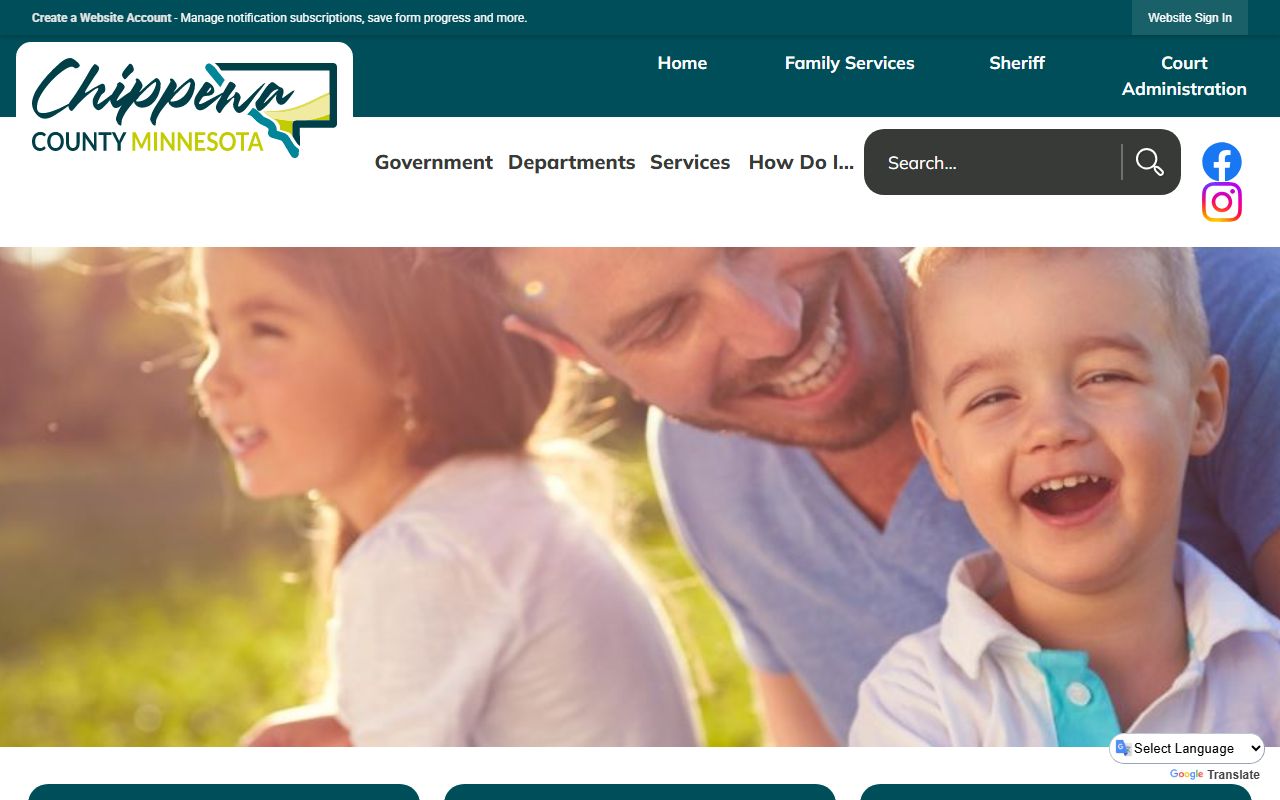 Chippewa County official homepage showing Sheriff's Office access and public records