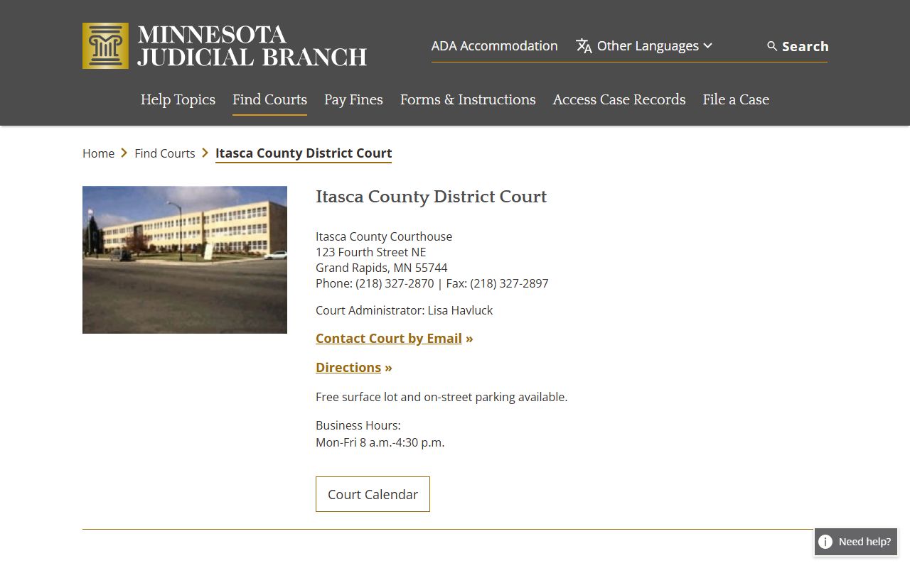 Minnesota Judicial Branch - Itasca County District Court page