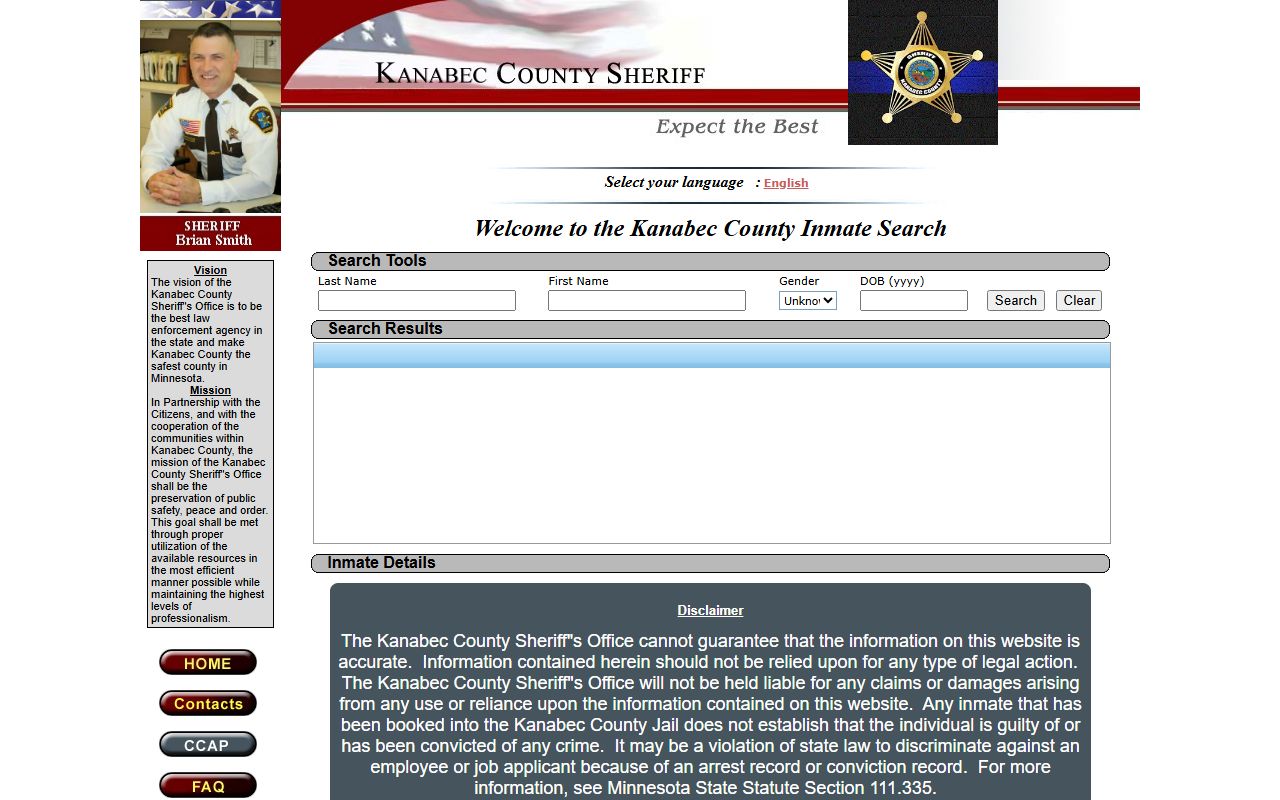 Kanabec County Inmate Locator search page