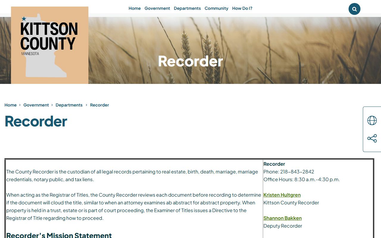 Kittson County Recorder's Office page
