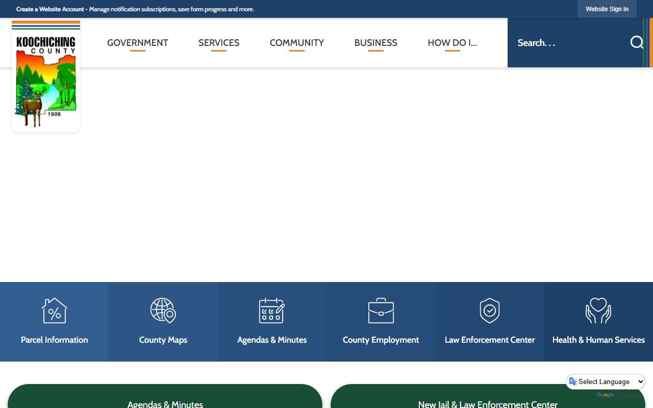 Koochiching County website homepage