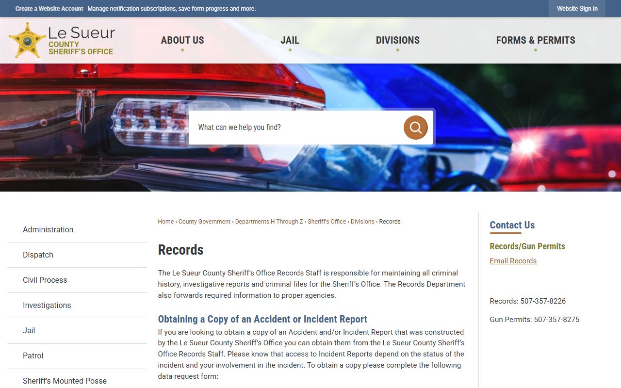 Le Sueur County Records Division page
