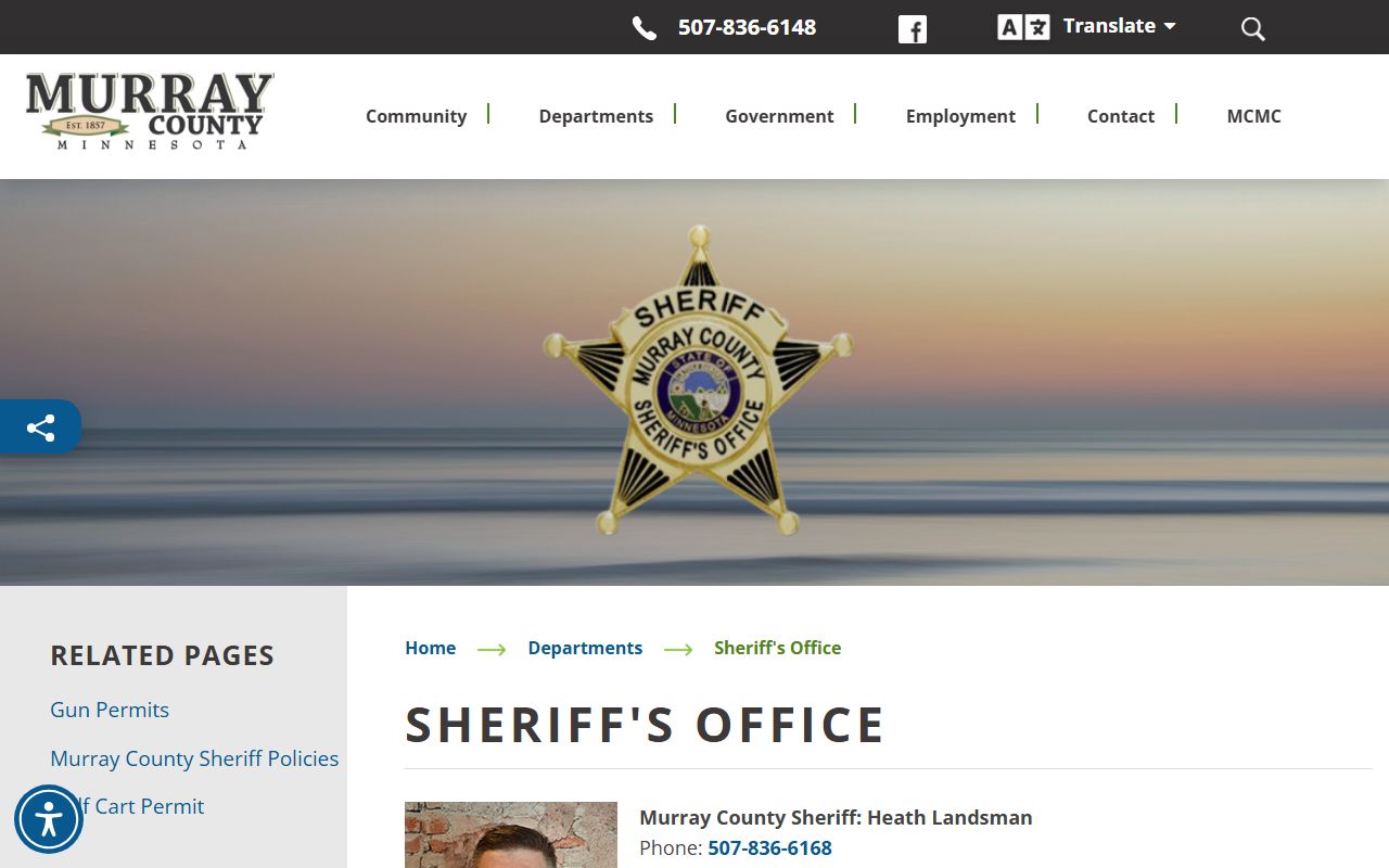 Murray County Sheriff's Office main page