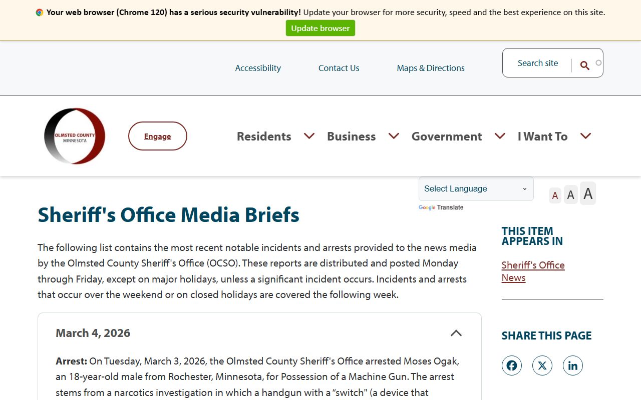 Olmsted County Sheriff Media Briefs page