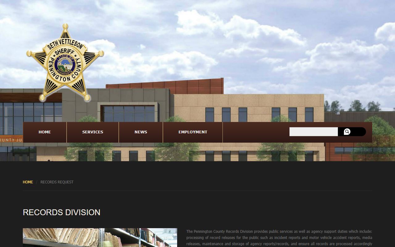 Pennington County Records Request page