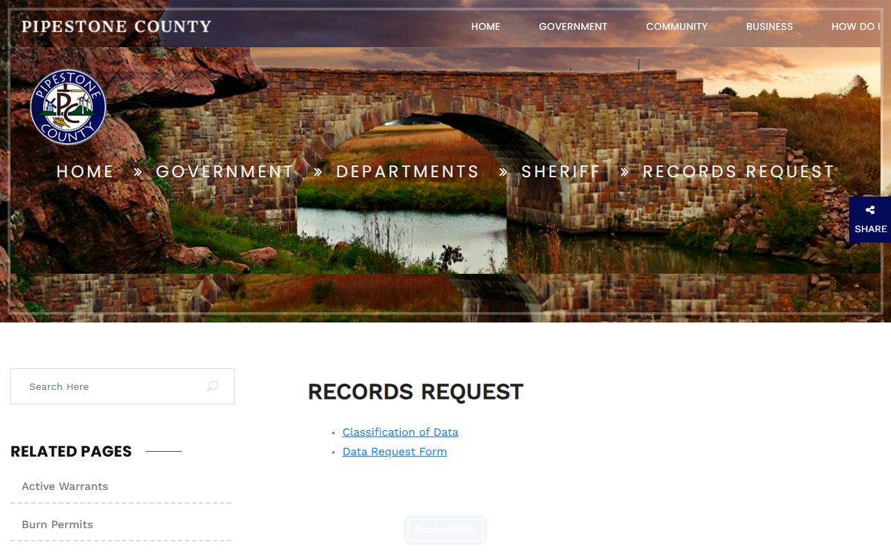 Pipestone County Records Request page