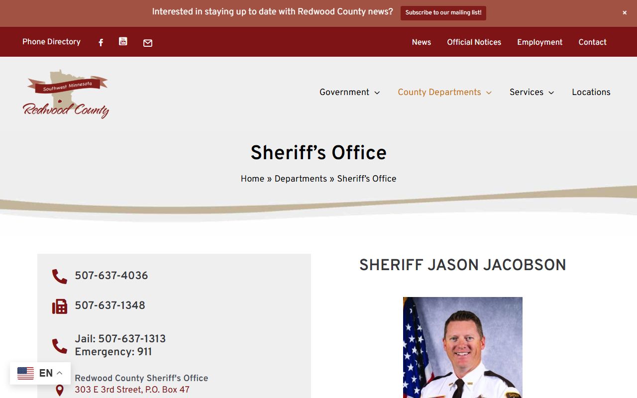Redwood County Sheriff's Office website