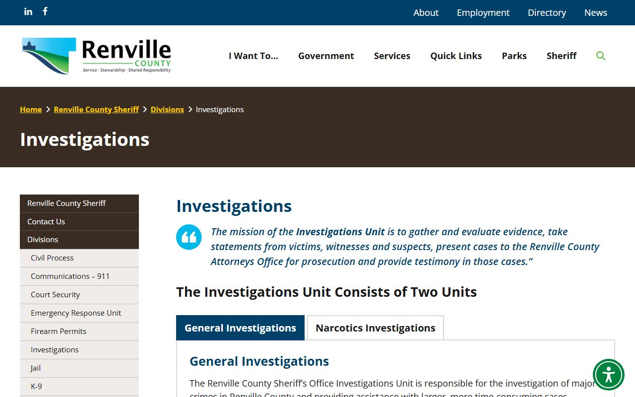 Renville County Investigations Division page