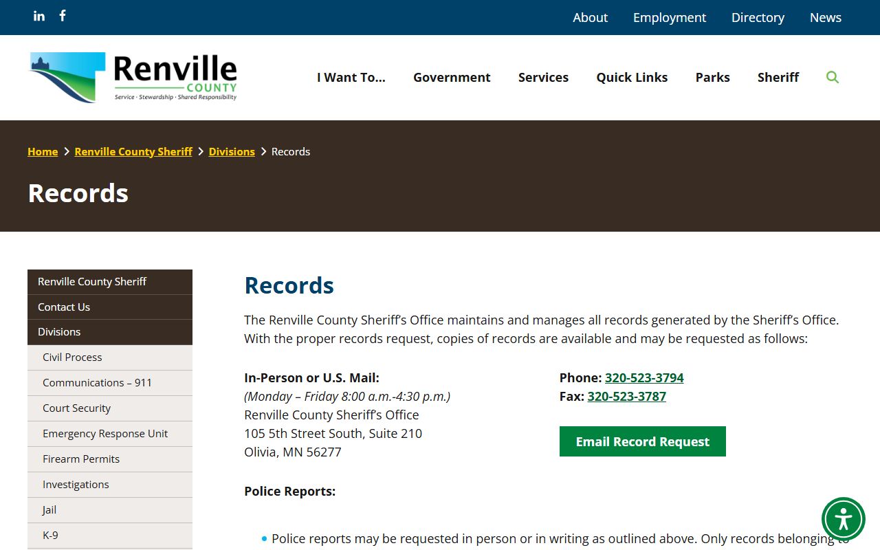 Renville County Records Division page