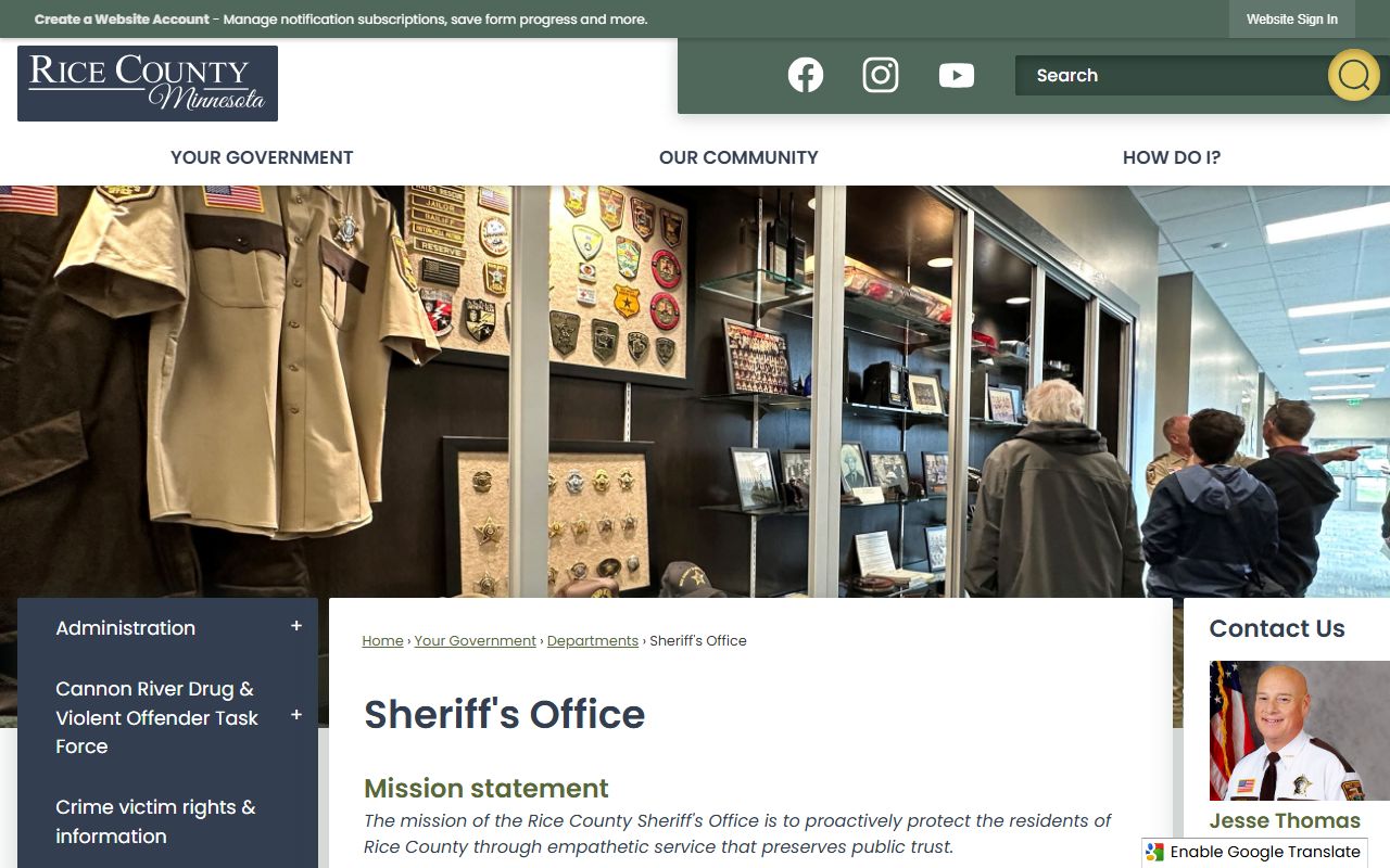 Rice County Sheriff's Office page