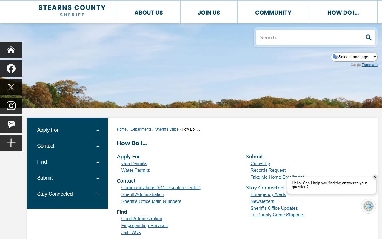 Stearns County Sheriff's Office How Do I page showing records request options