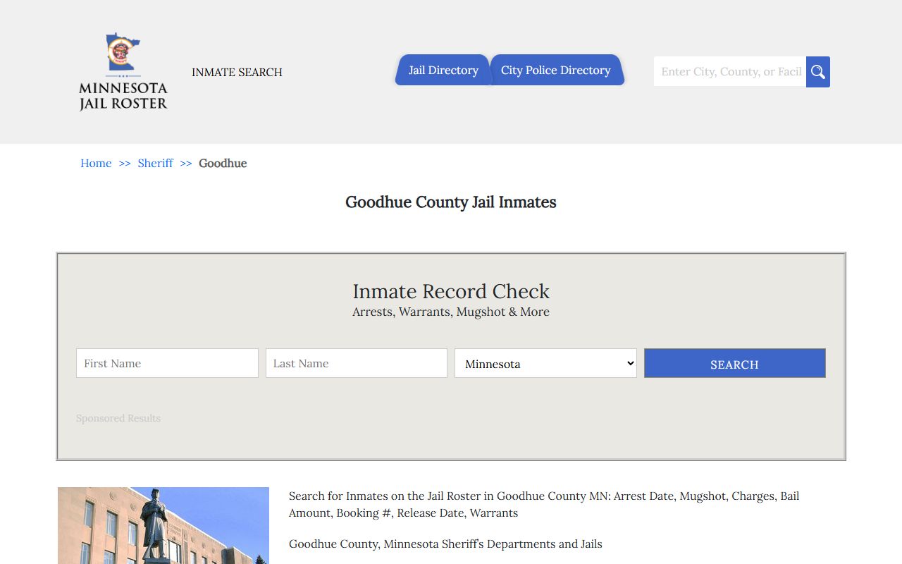 Minnesota jail roster directory for accessing booking records and police blotter arrest data
